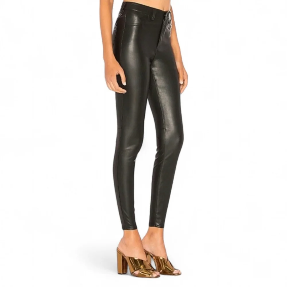 Free People Vegan Leather High Waisted Seamed Skinny Pant Black Women's Sz 29
